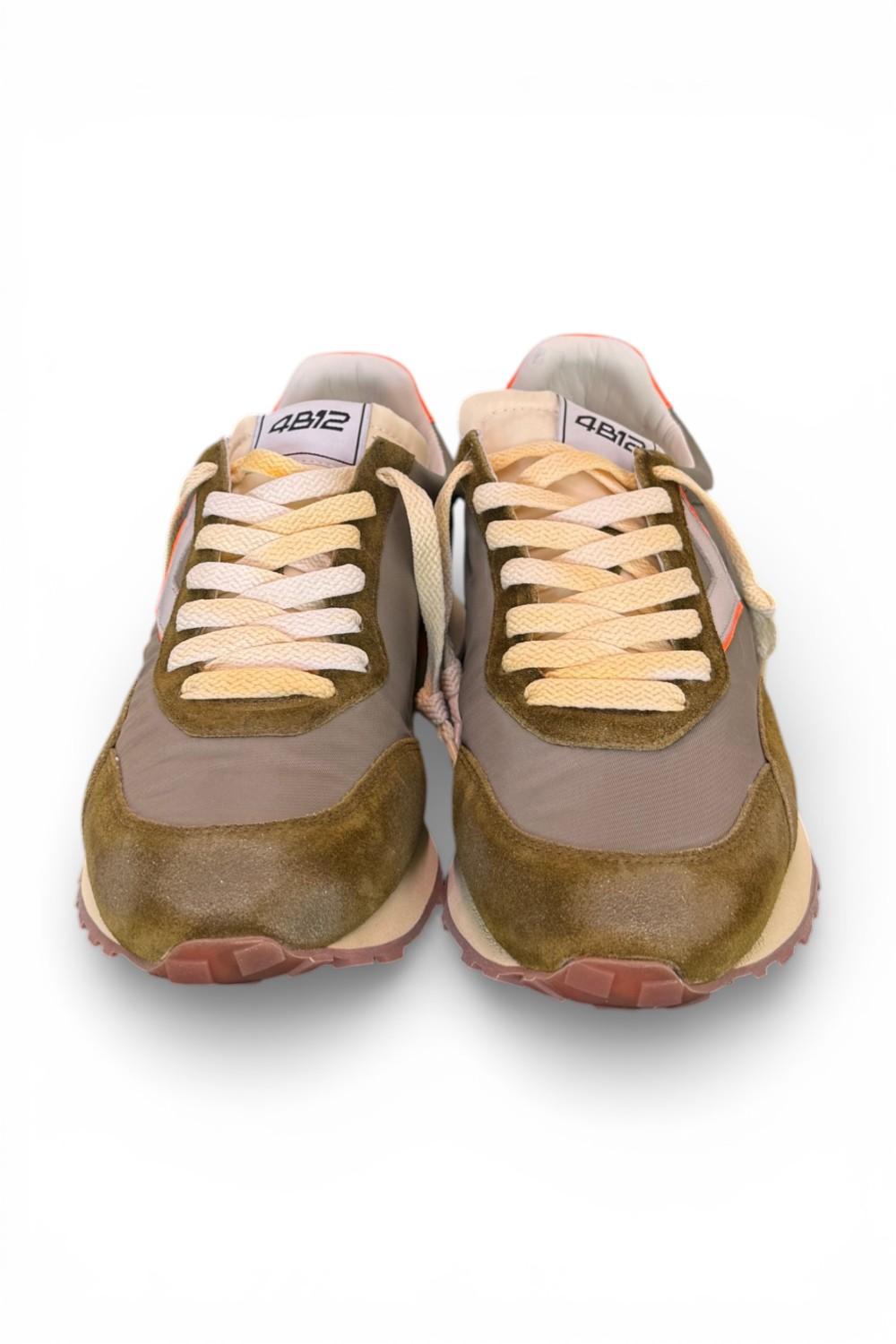 Sneaker uomo 4B12 Vintage Run verde grigio arancio 