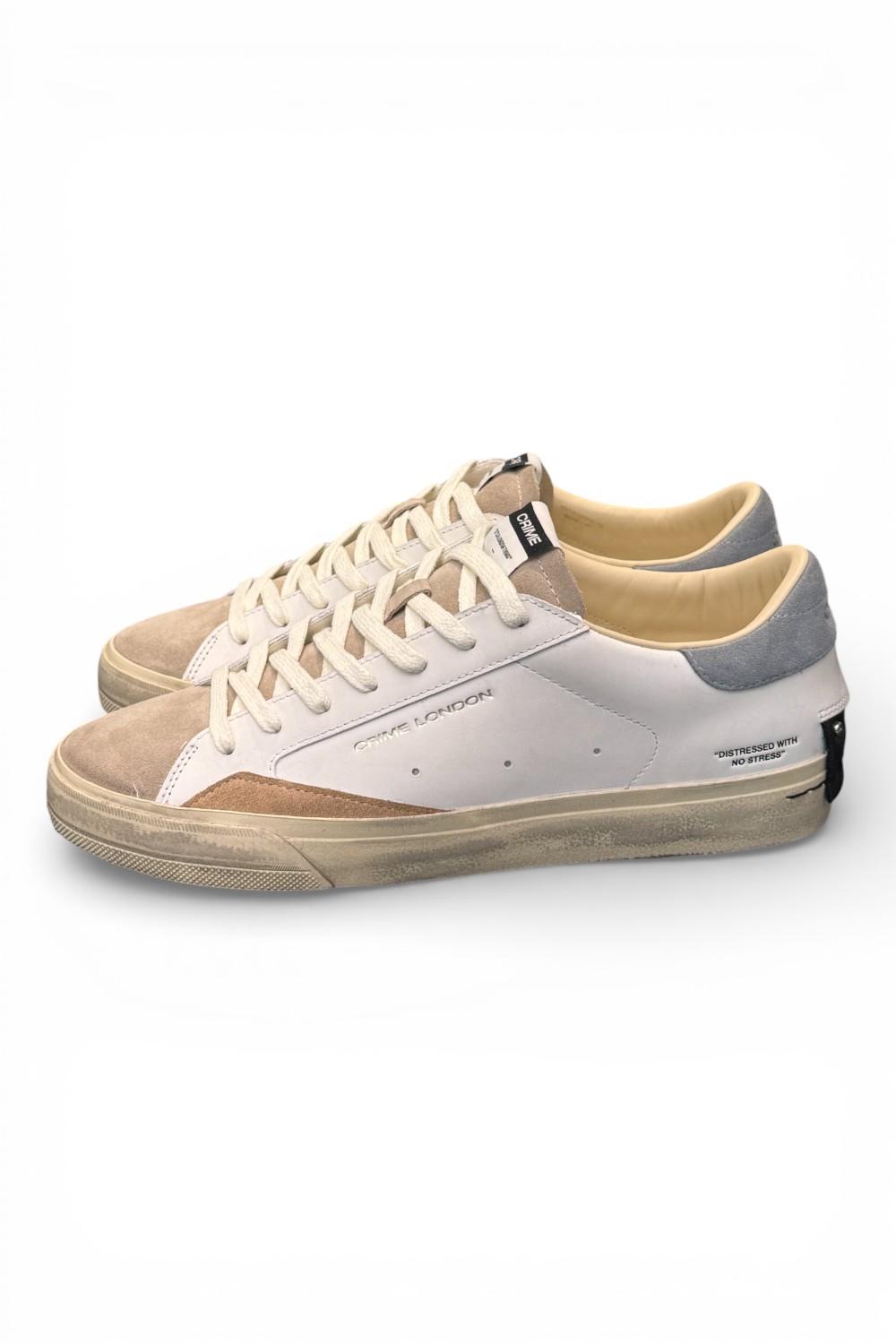 Sneaker vulcanizzata bianca beige grigia Crime London Distressed stone grey 