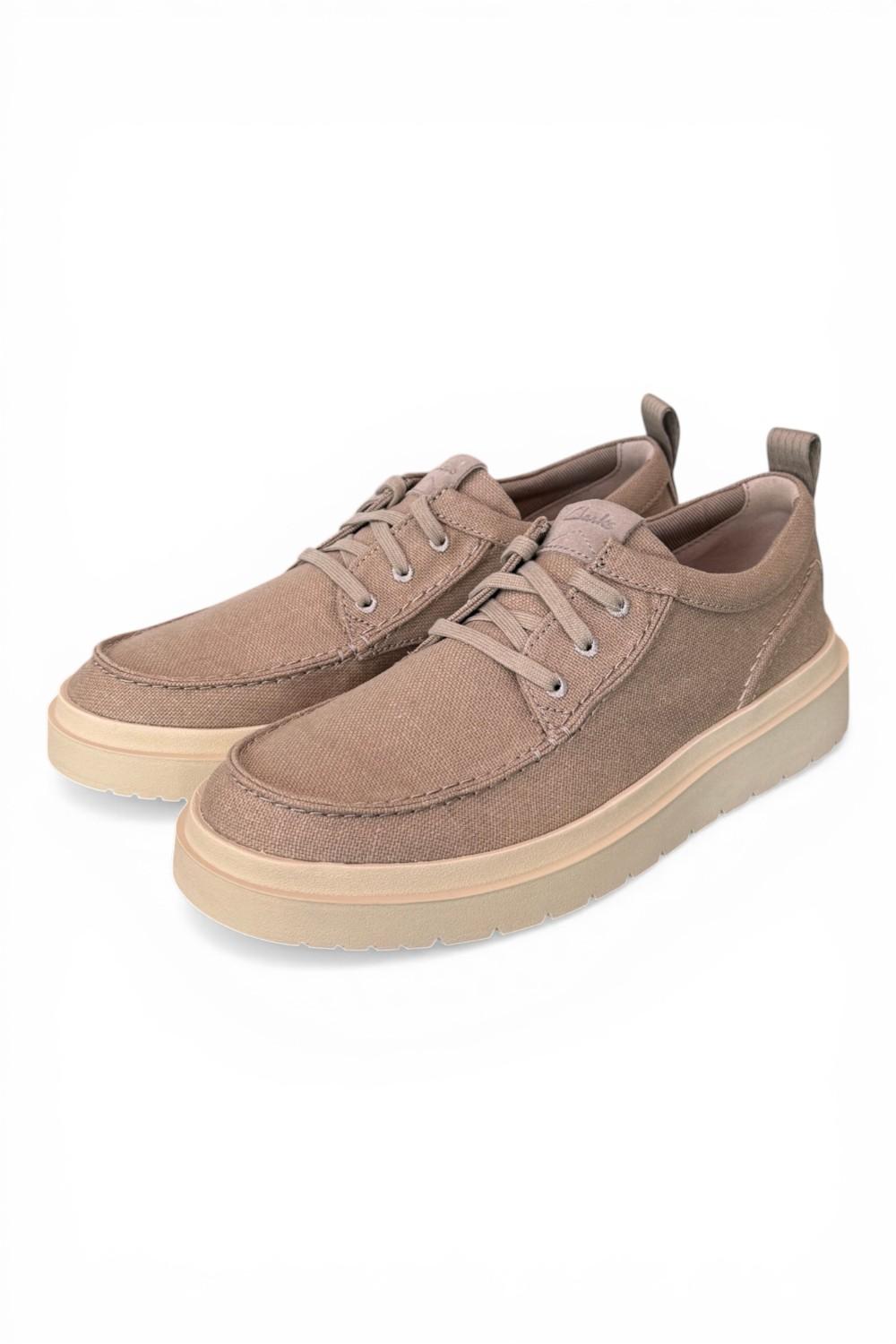 Scarpa uomo Polden Moc tela beige Clarks<BR/> 