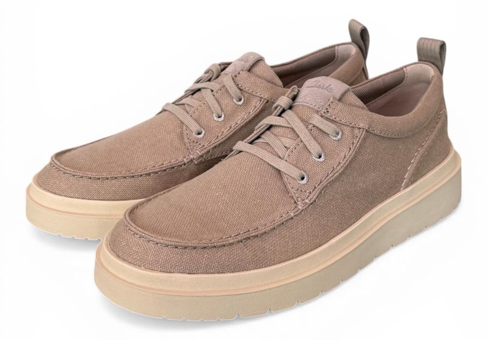 Scarpa uomo Polden Moc tela beige Clarks<BR/> 