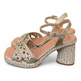 Sandalo intrecciato platino tacco corda Gaimo<BR/> 