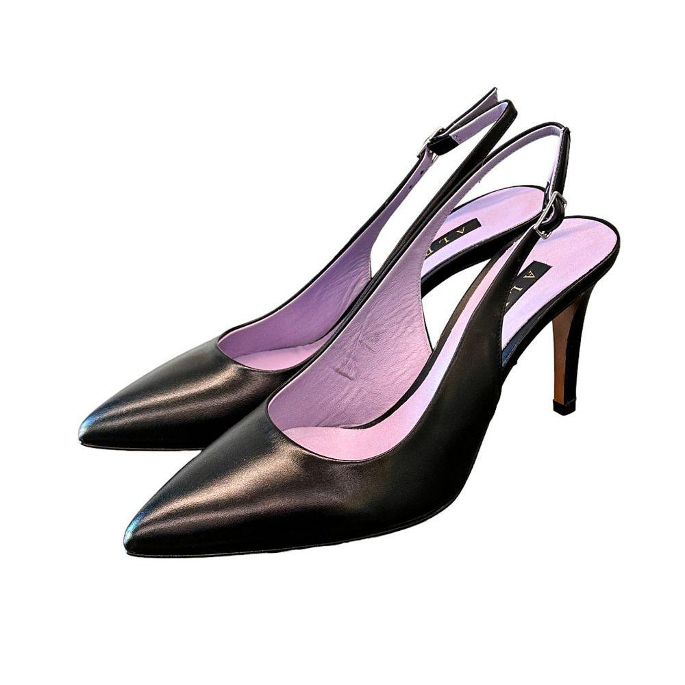 Decolleté Slingback pelle nera tacco 80 Albano 