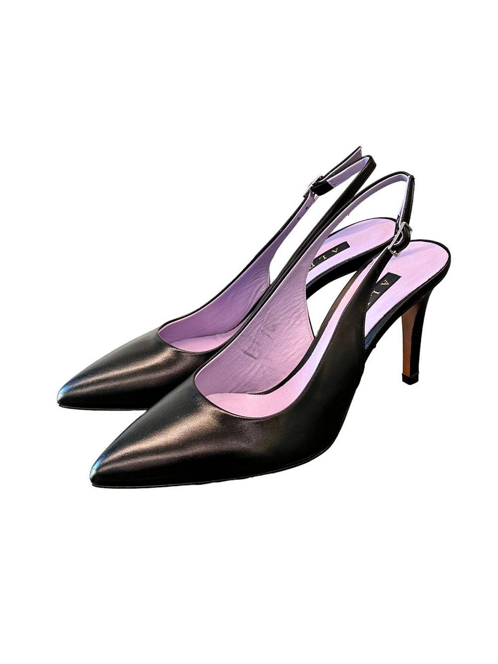 Decolleté Slingback pelle nera tacco 80 Albano 