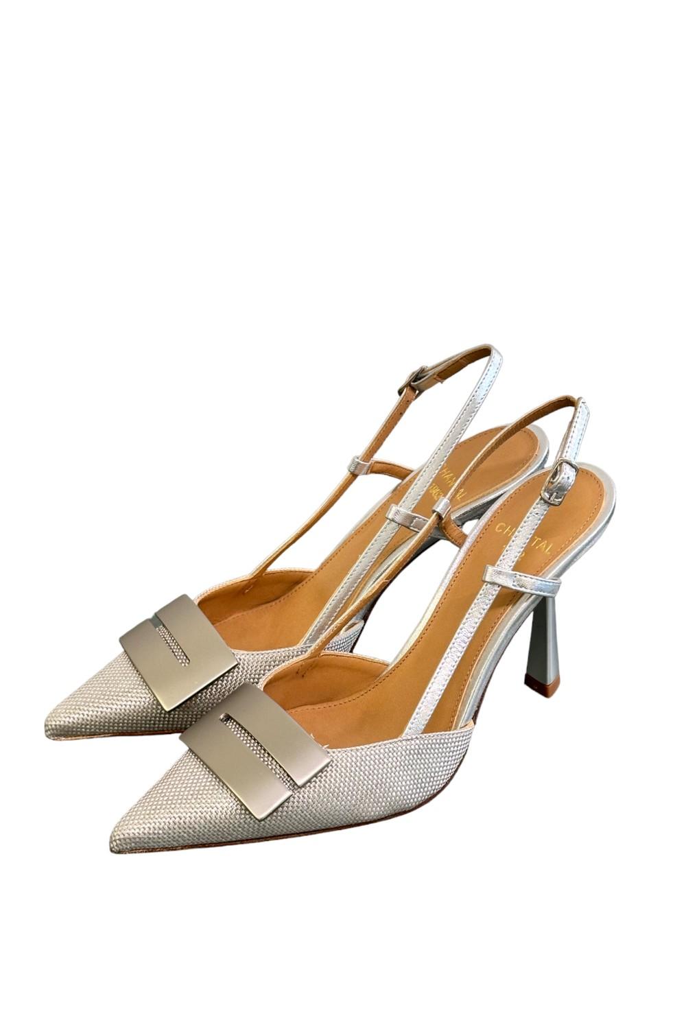 Slingback tessuto e pelle argento accessorio Chantal 