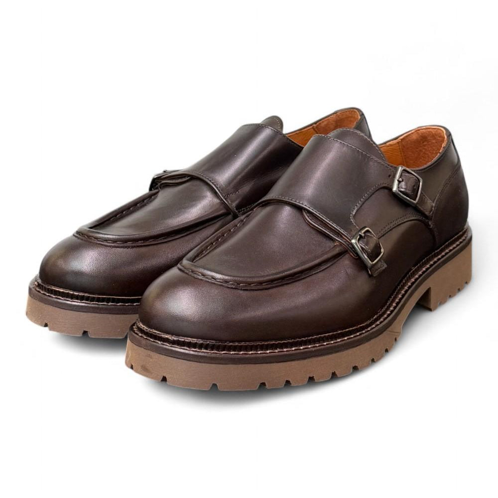 Scarpa doppia fibbia cucitura cioccolato Exton 