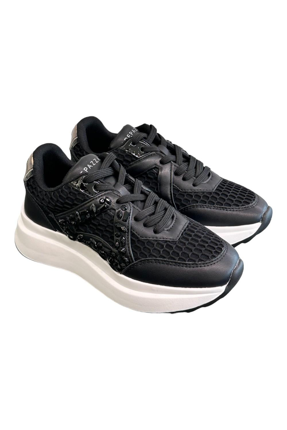 Sneaker Apepazza pelle rete strass nera<BR/> 