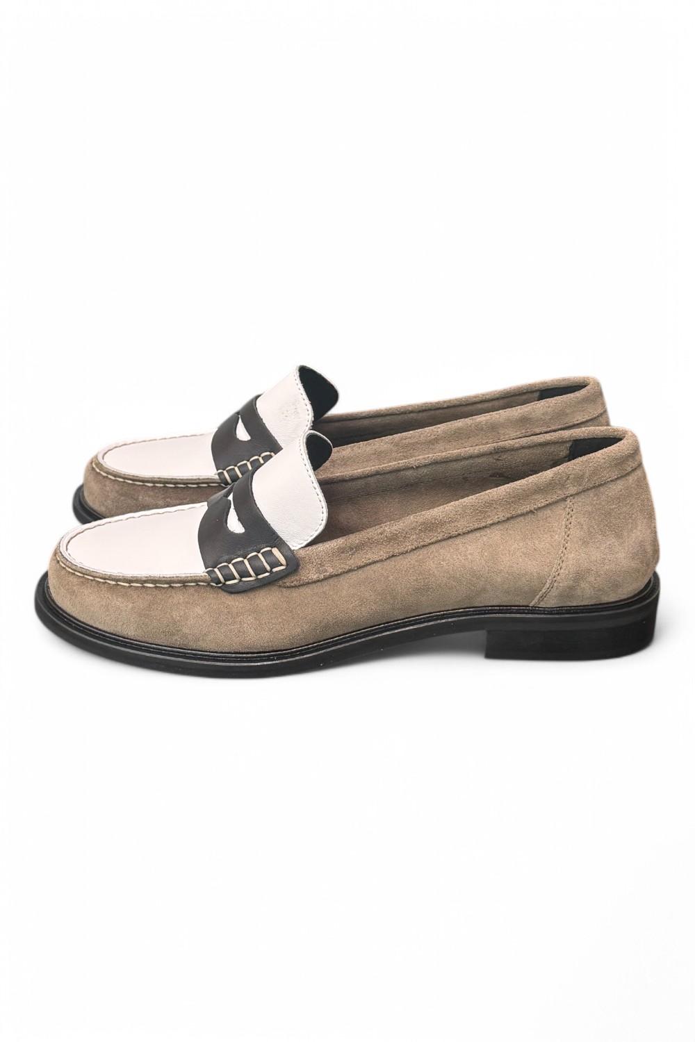 Mocassino bimateriale beige bianco Elisa Lanci 
