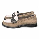 Mocassino bimateriale beige bianco Elisa Lanci 