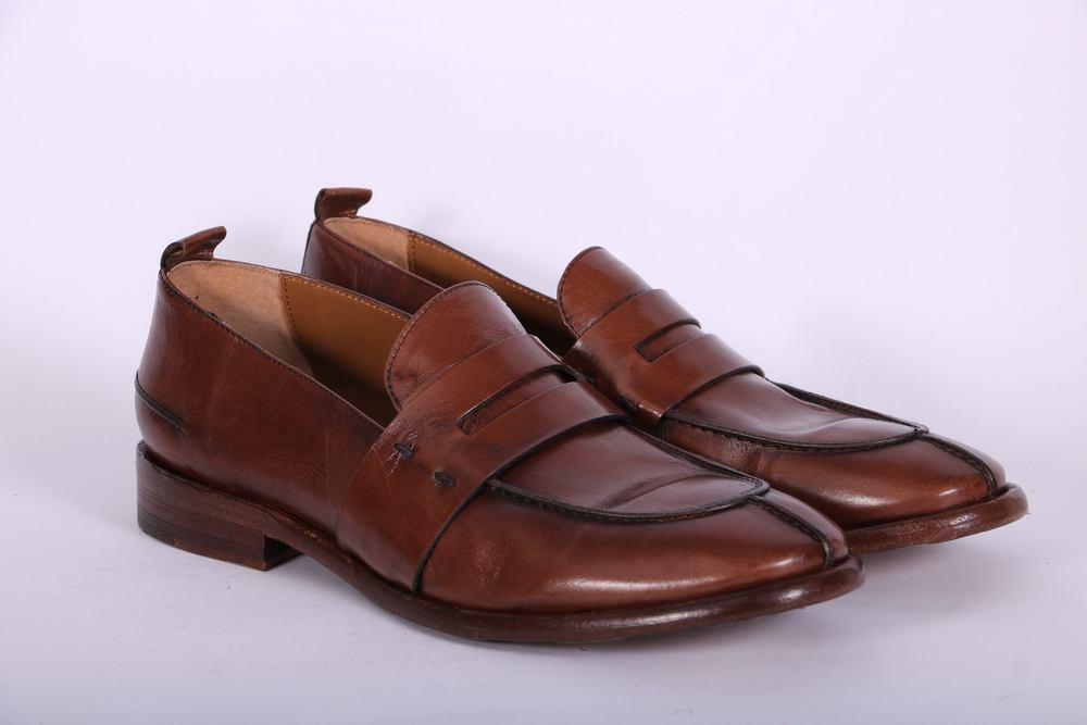 Mocassino cucitura pelle marrone Martire<BR/> 