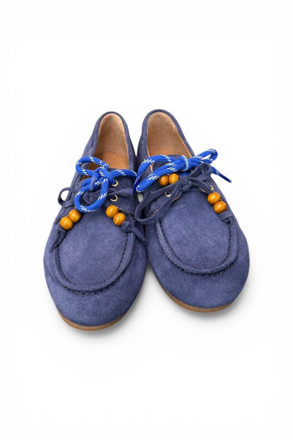 Scarpa barca suede bluette Antica Bottega<BR/> 