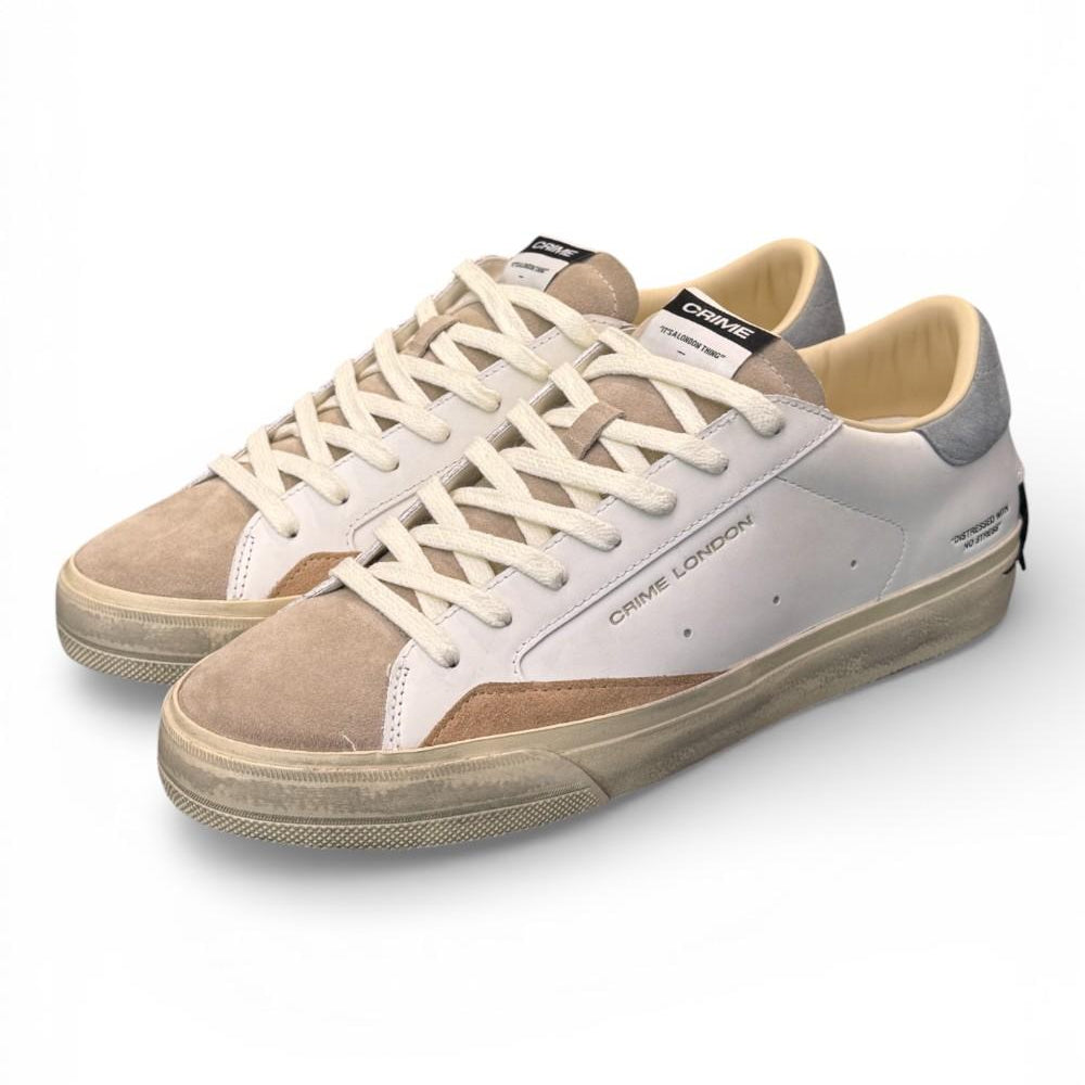 Sneaker vulcanizzata bianca beige grigia Crime London Distressed stone grey 