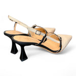 Slingback pelle latte e nero tacco 70 Isabelle Paris<BR/> 
