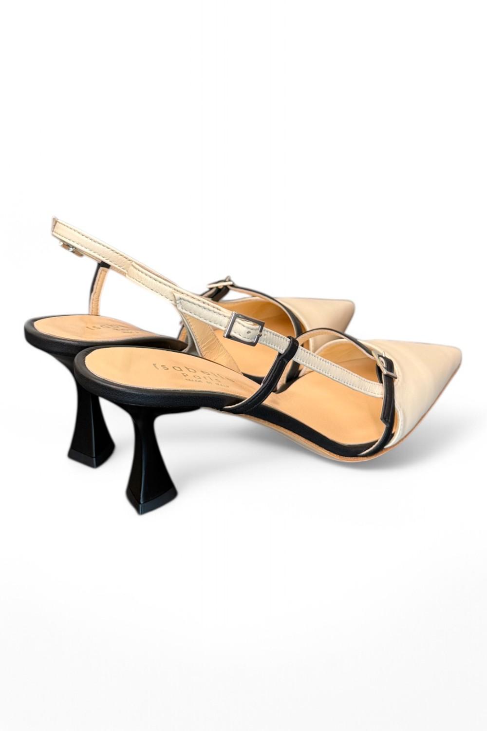 Slingback pelle latte e nero tacco 70 Isabelle Paris<BR/> 