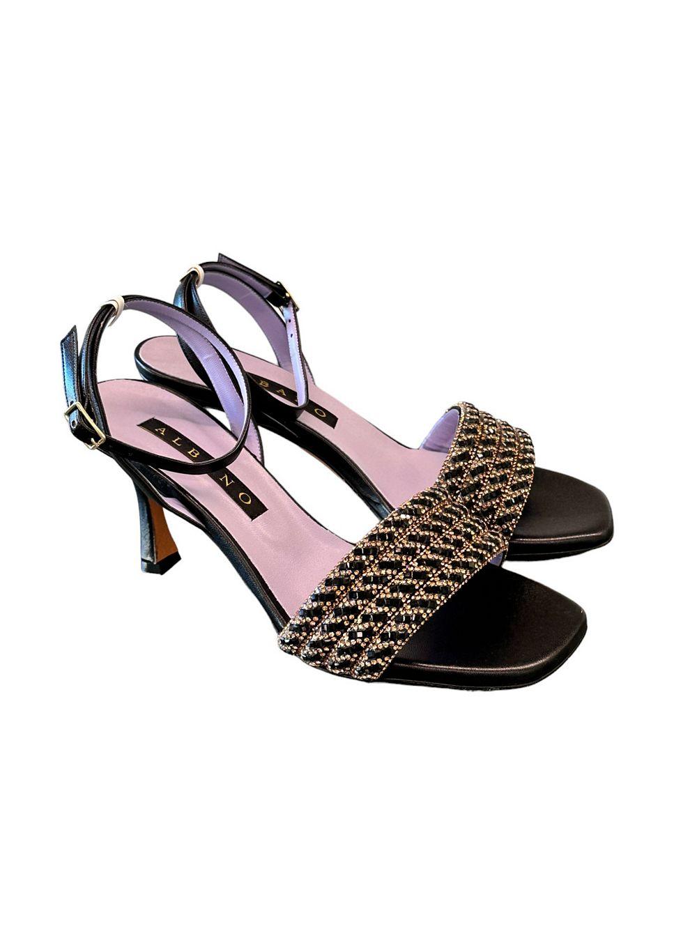Sandalo fascia strass nero Albano 