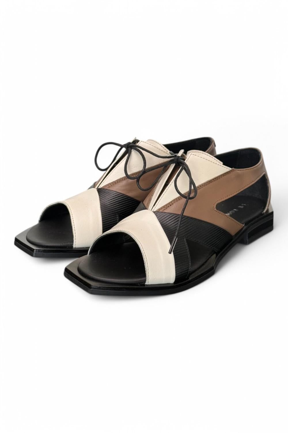 Semiaperto laccio nero beige bianco Le Bohemien<BR/> 