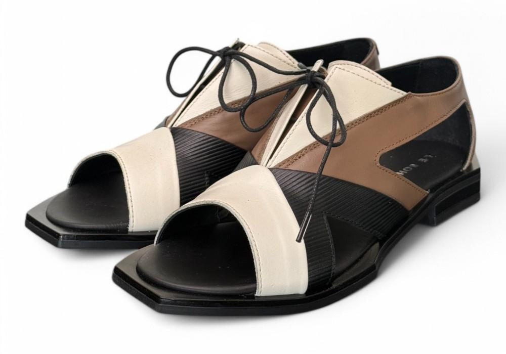 Semiaperto laccio nero beige bianco Le Bohemien<BR/> 