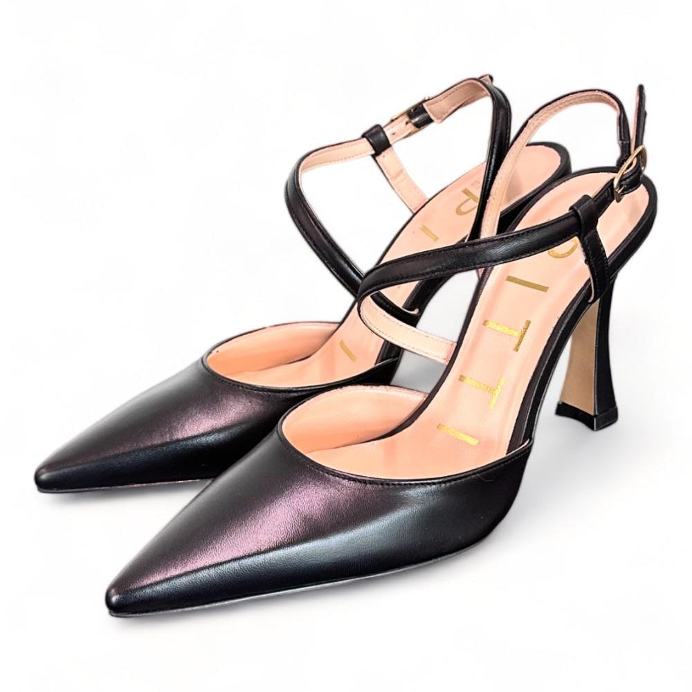 Slingback pelle nera tacco 90 Matteo Pitti<BR/> 