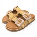 Ciabatta fasce rafia intrecciata beige cuoio Coral Blu 