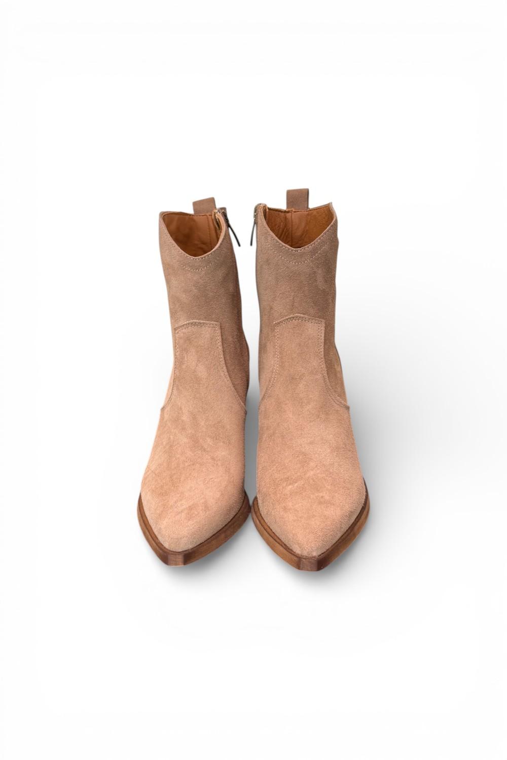 Stivaletto texano corto con tacco suede beige Ranye<BR/> 