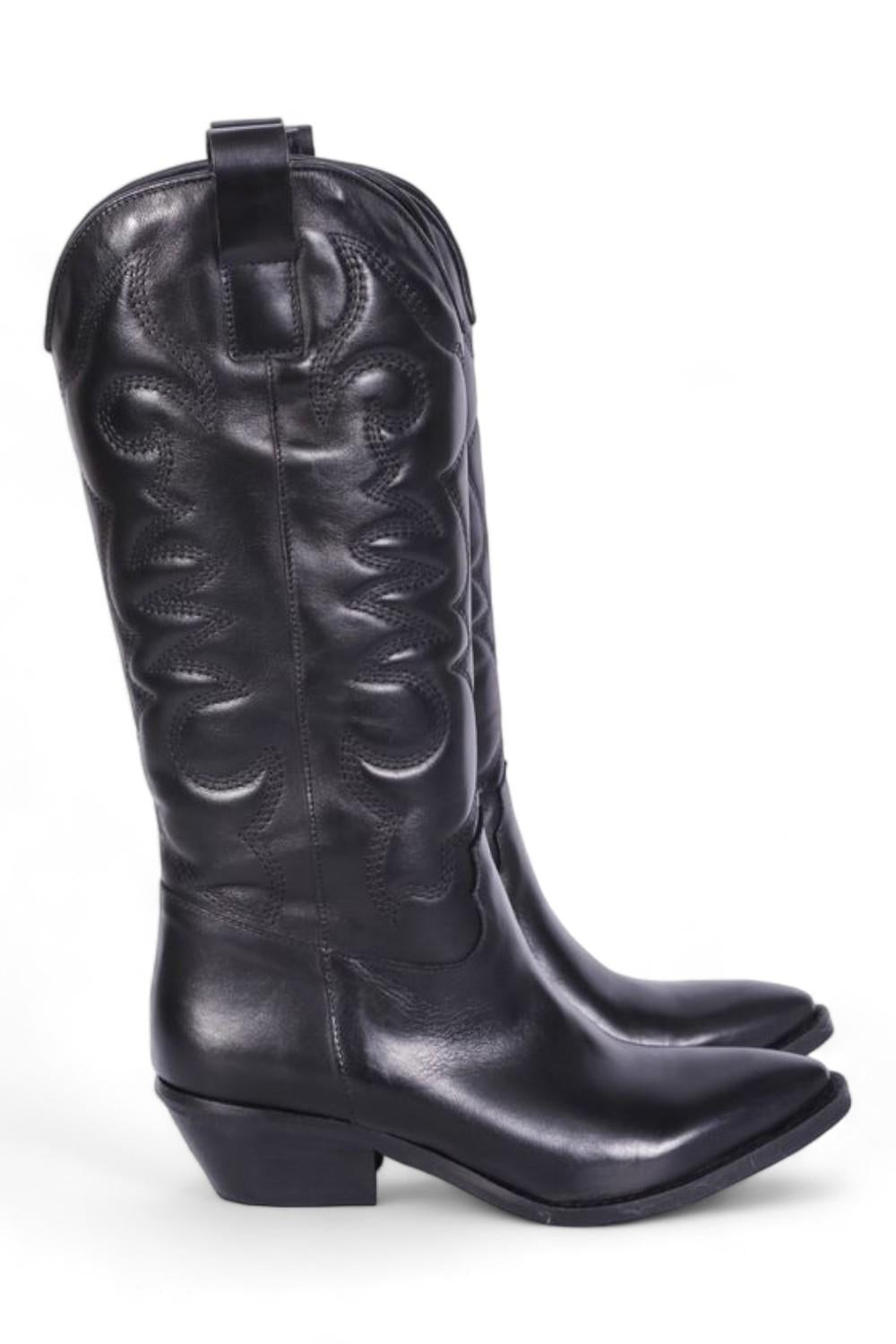 Stivale Texano ricamo in pelle nera Ranye 