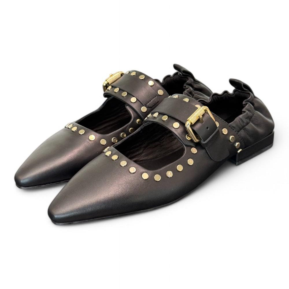Ballerina nera con cinturino e borchie Elvio Zanon<BR/> 