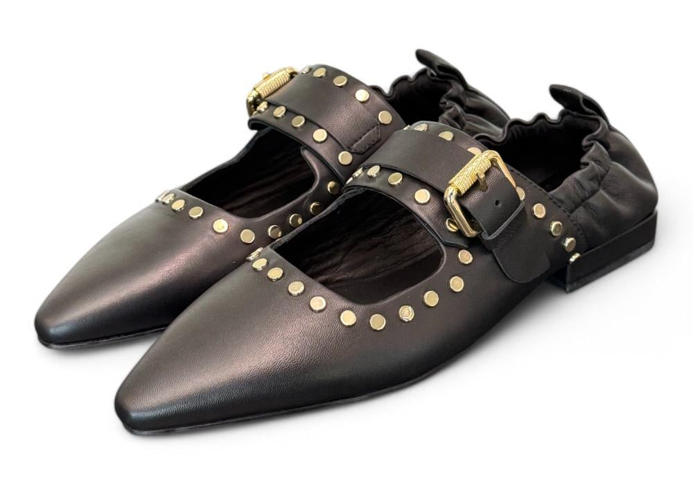 Ballerina nera con cinturino e borchie Elvio Zanon<BR/> 