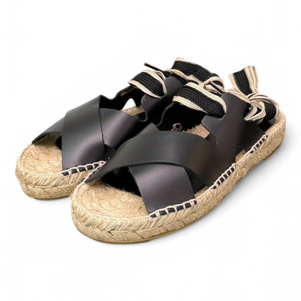 Sandalo con incrocio in pelle nera Palomitas<BR/> 