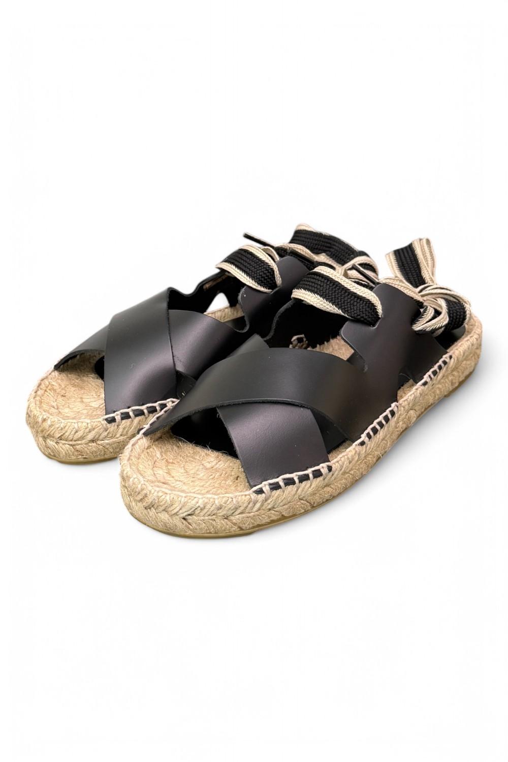 Sandalo con incrocio in pelle nera Palomitas<BR/> 