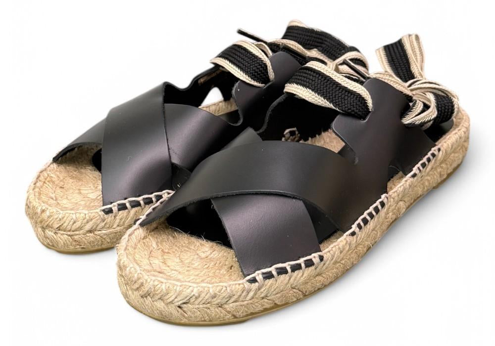 Sandalo con incrocio in pelle nera Palomitas<BR/> 