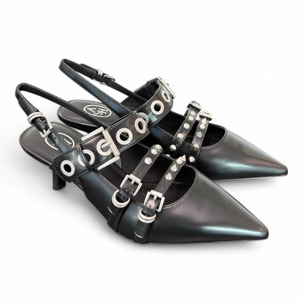 Slingback Ash Babel fibbie pelle nera 