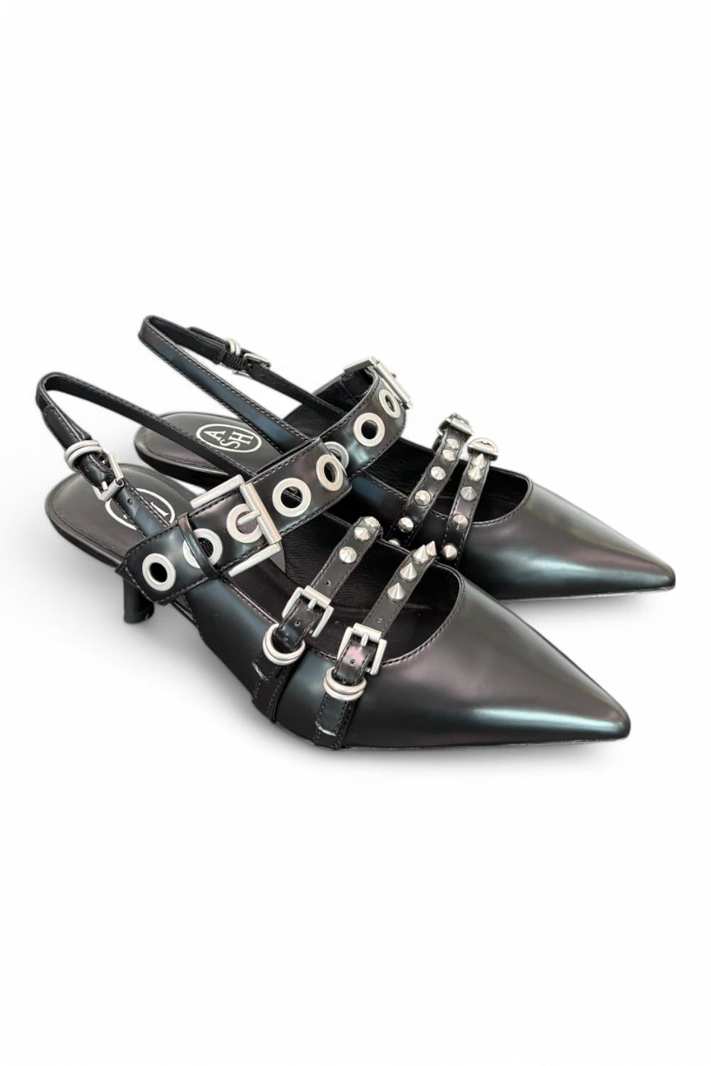 Slingback Ash Babel fibbie pelle nera 