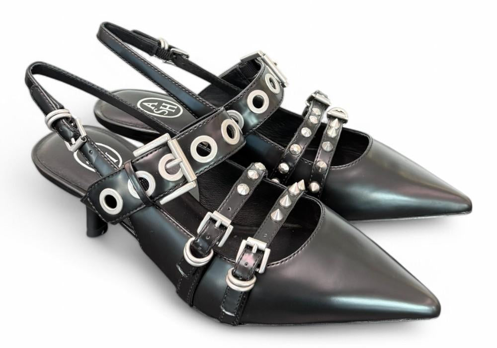 Slingback Ash Babel fibbie pelle nera 