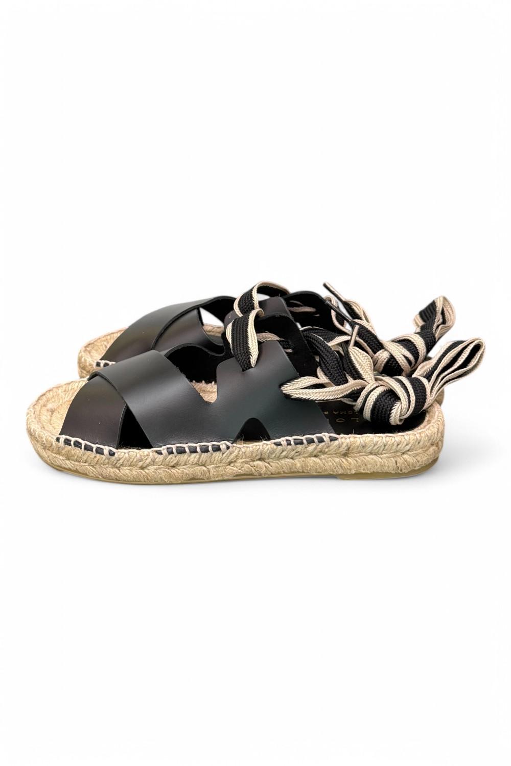Sandalo con incrocio in pelle nera Palomitas<BR/> 