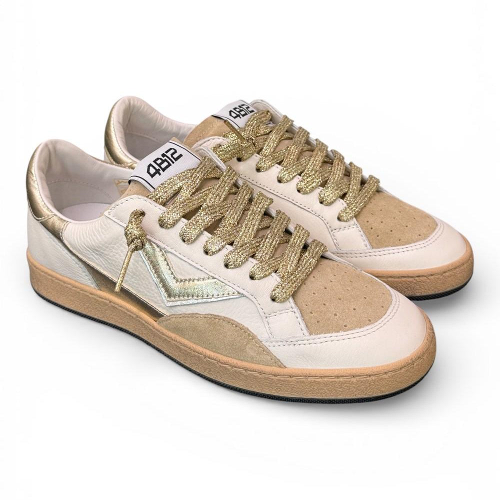 Sneaker donna 4B12 Play New D2003 bianca beige oro 