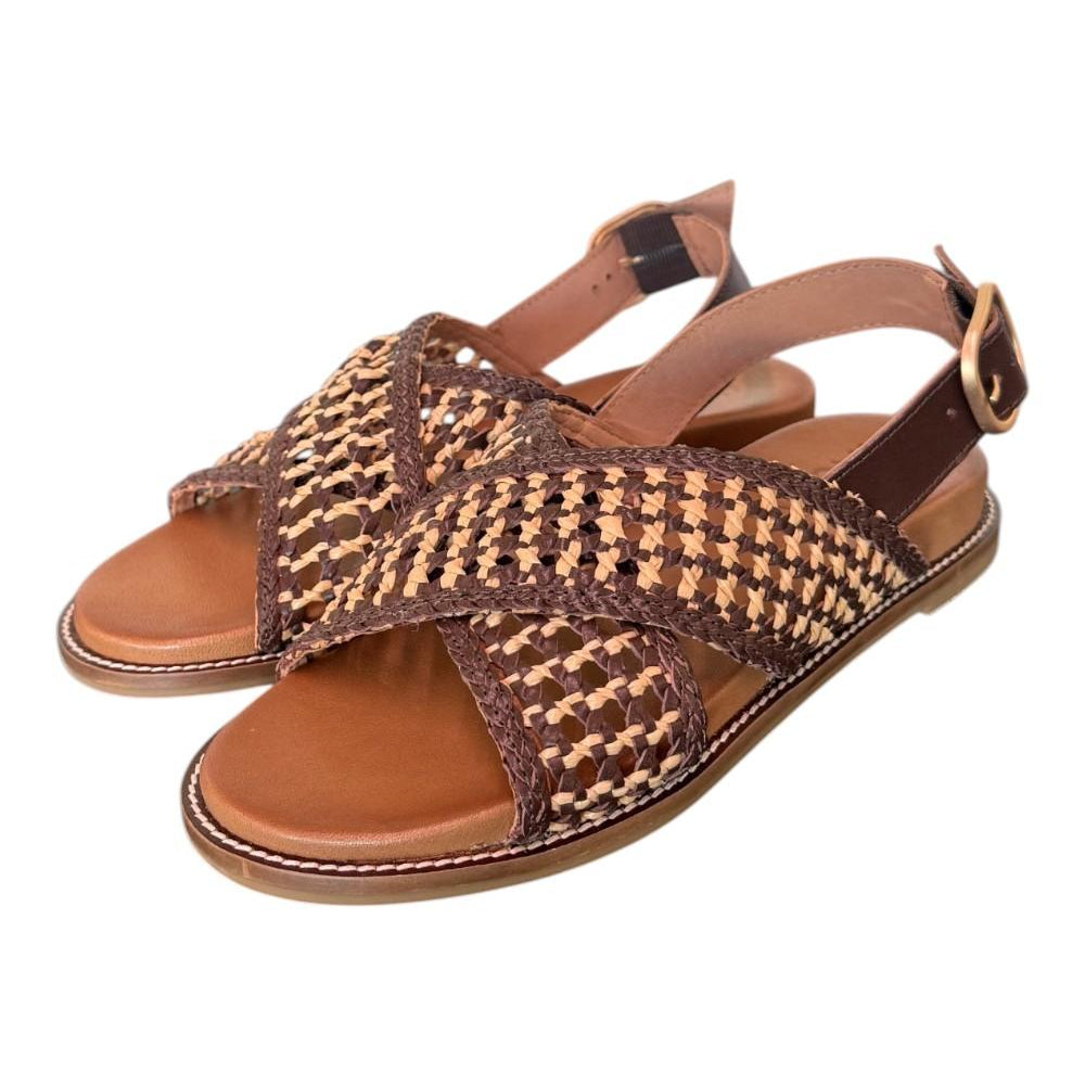 Sandalo incrocio pelle marrone intrecciata Inuovo<BR/> 