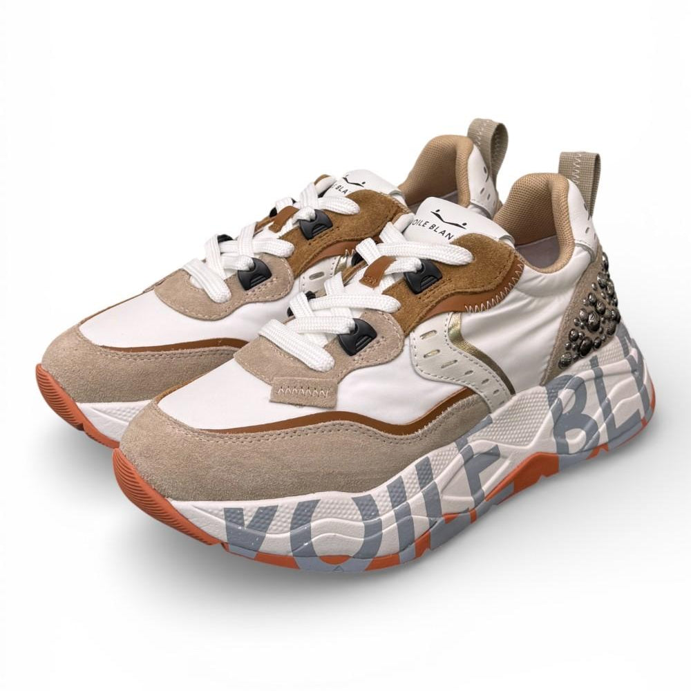 Sneaker donna Voile Blanche Club 105 bianco cuoio borchie 2E42 