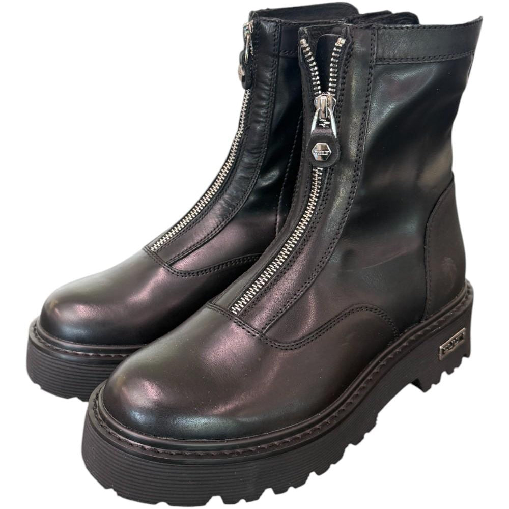 Stivaletto zip donna pelle nera Slash Cult 