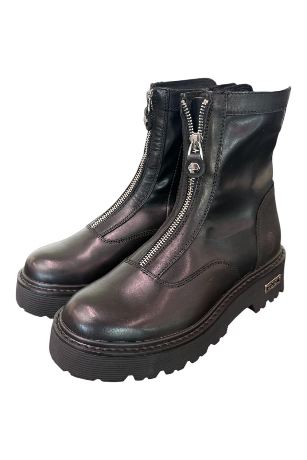 Stivaletto zip donna pelle nera Slash Cult 