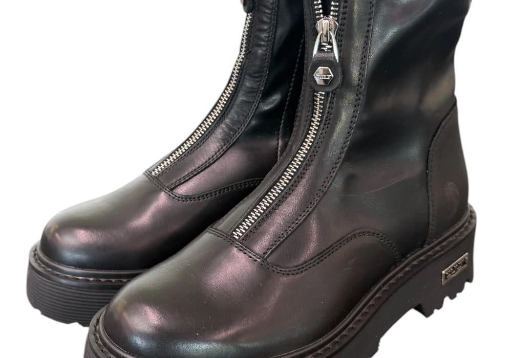 Stivaletto zip donna pelle nera Slash Cult 