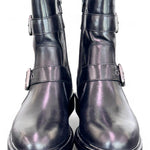 Stivaletto biker fibbie pelle nera Dei Colli<BR/> 
