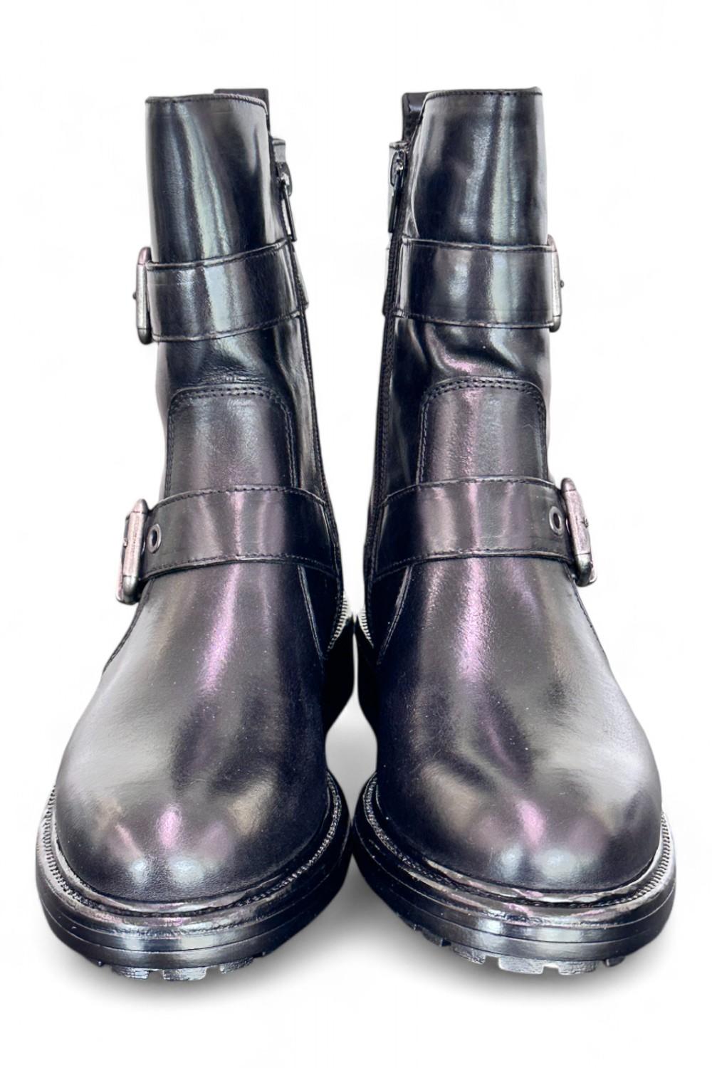 Stivaletto biker fibbie pelle nera Dei Colli<BR/> 
