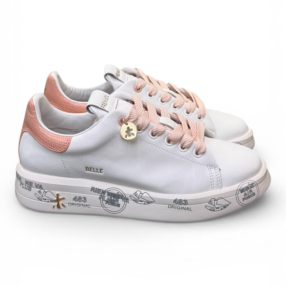 Sneaker donna Belle 8159 Premiata bianca rosa 