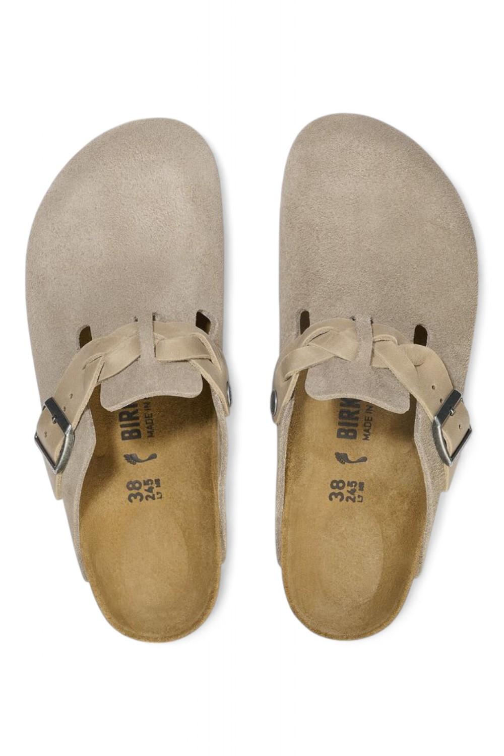 Sabot Boston Birkenstock Suede Braided Taupe 1026694 