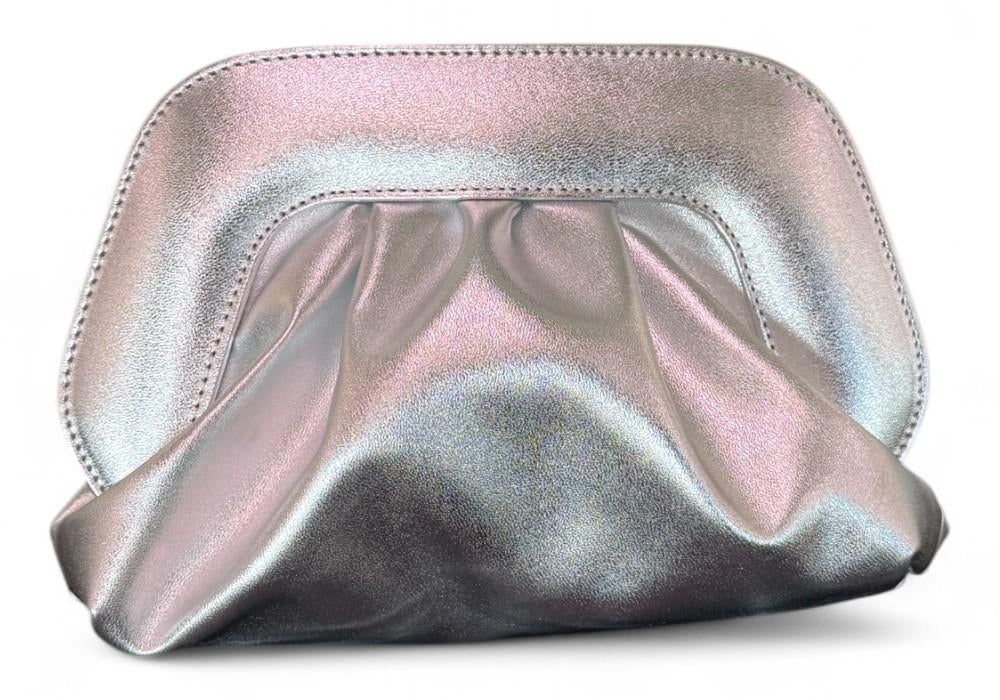 Pochette chiusura scatto ecopelle argento 