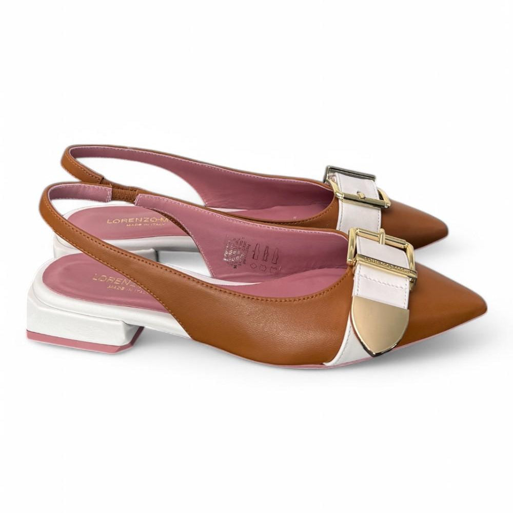 Slingback fibbia Lorenzo Mari cuoio latte<BR/> 