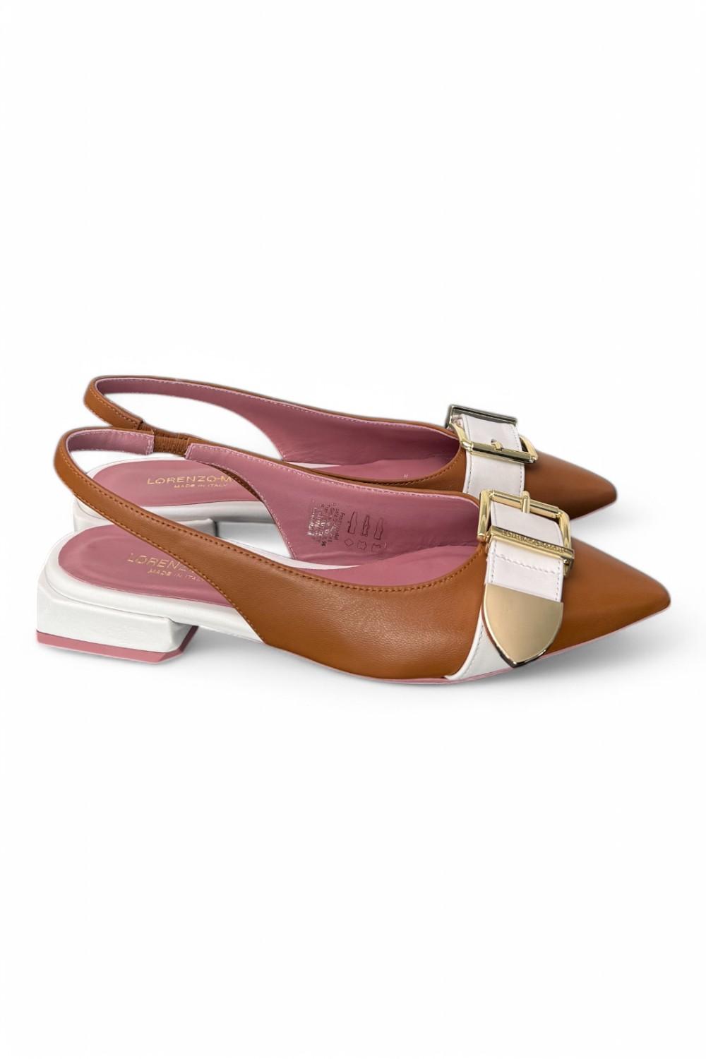 Slingback fibbia Lorenzo Mari cuoio latte<BR/> 