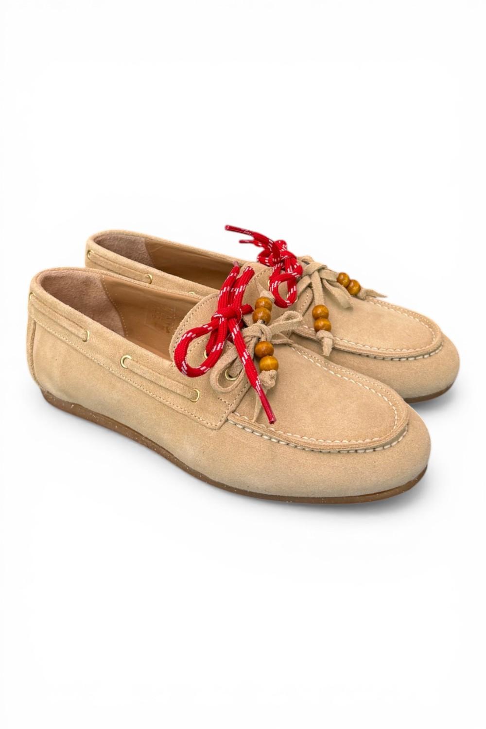 Scarpa barca suede beige Antica Bottega<BR/> 