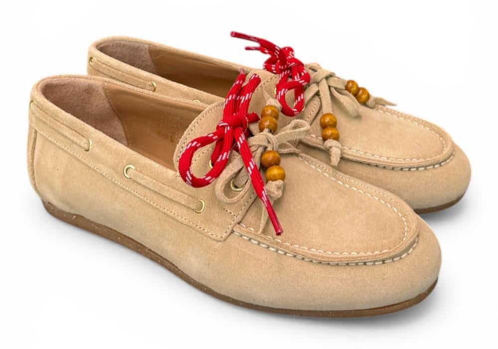 Scarpa barca suede beige Antica Bottega<BR/> 