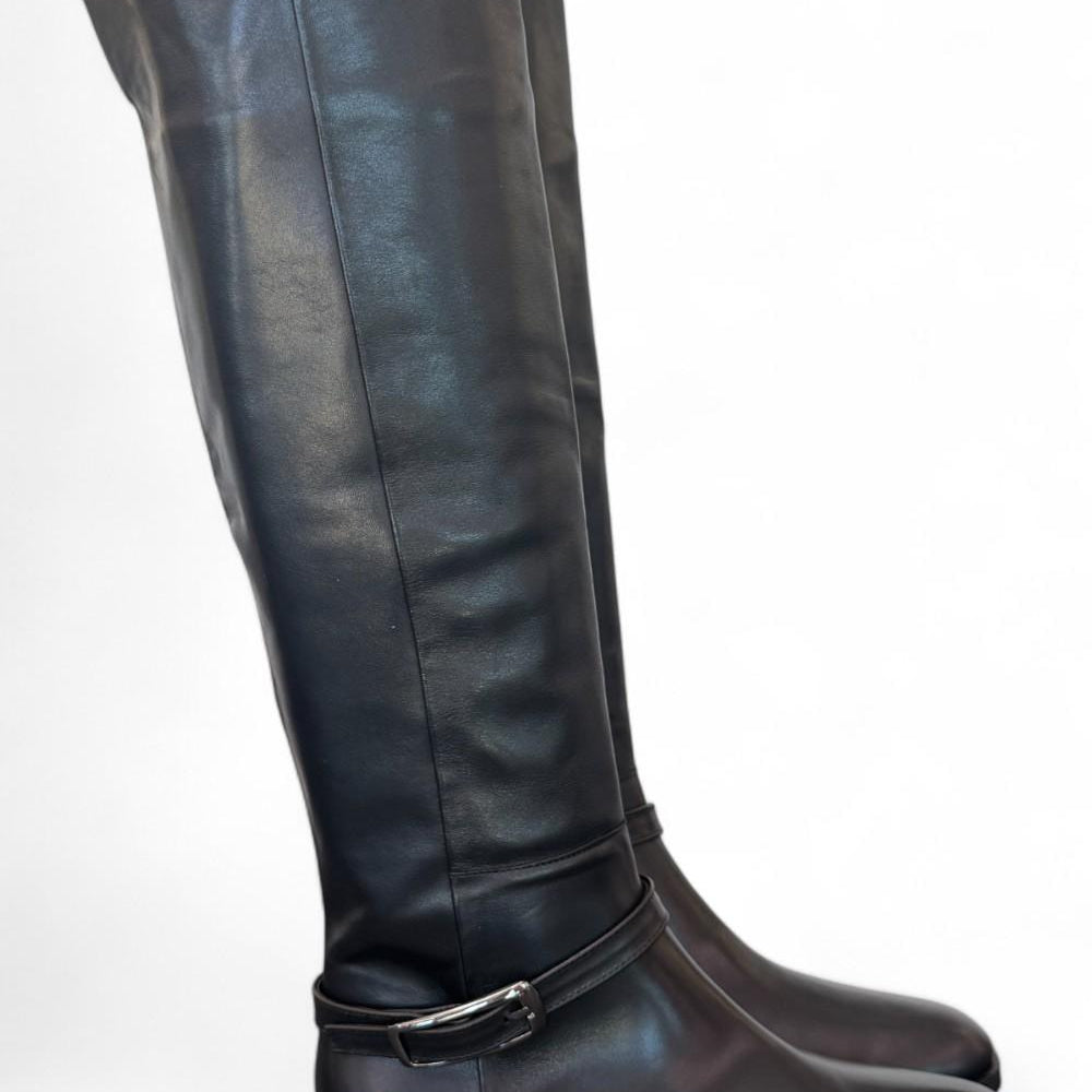 Stivale lungo pelle nera con fibbia Elisa Lanci<BR/> 