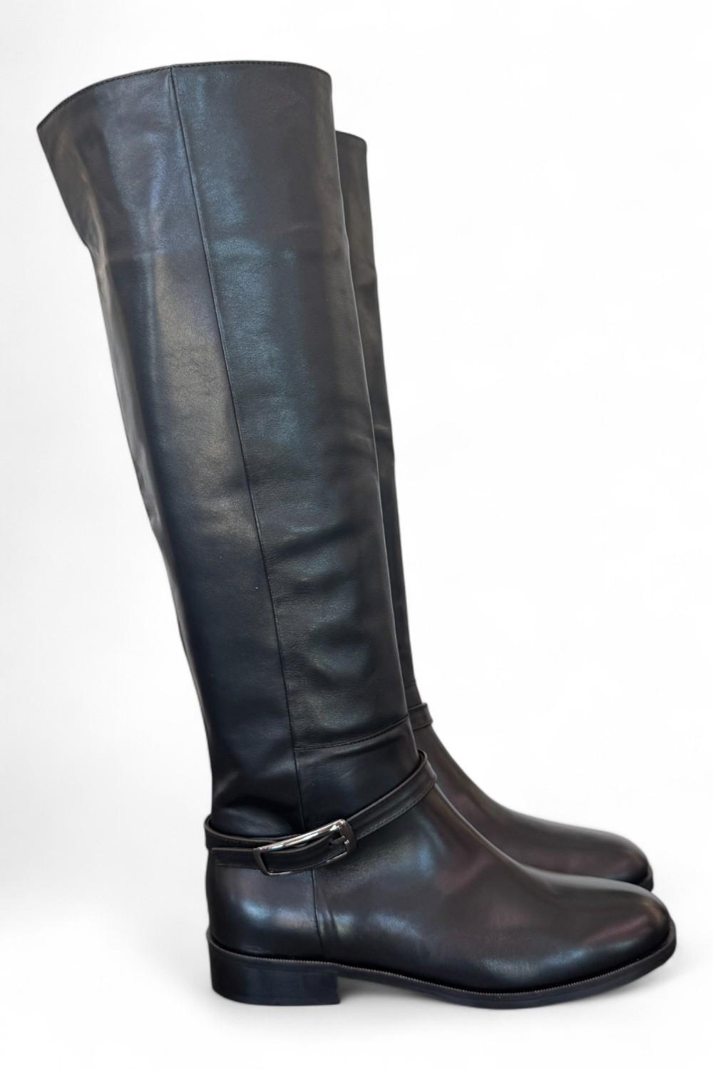 Stivale lungo pelle nera con fibbia Elisa Lanci<BR/> 